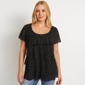 2/$30 Jennie and Marlis Polka Dot Chiffon Tiered Ruffle Blouse Navy Large #9923